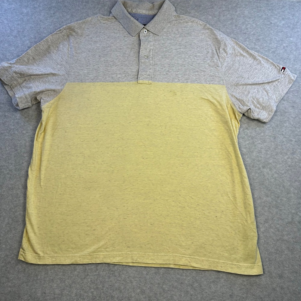 Tommy Hilfiger Colorblock Polo Shirt Mens XL Gray Yellow Preppy Sporty Gorpcore
